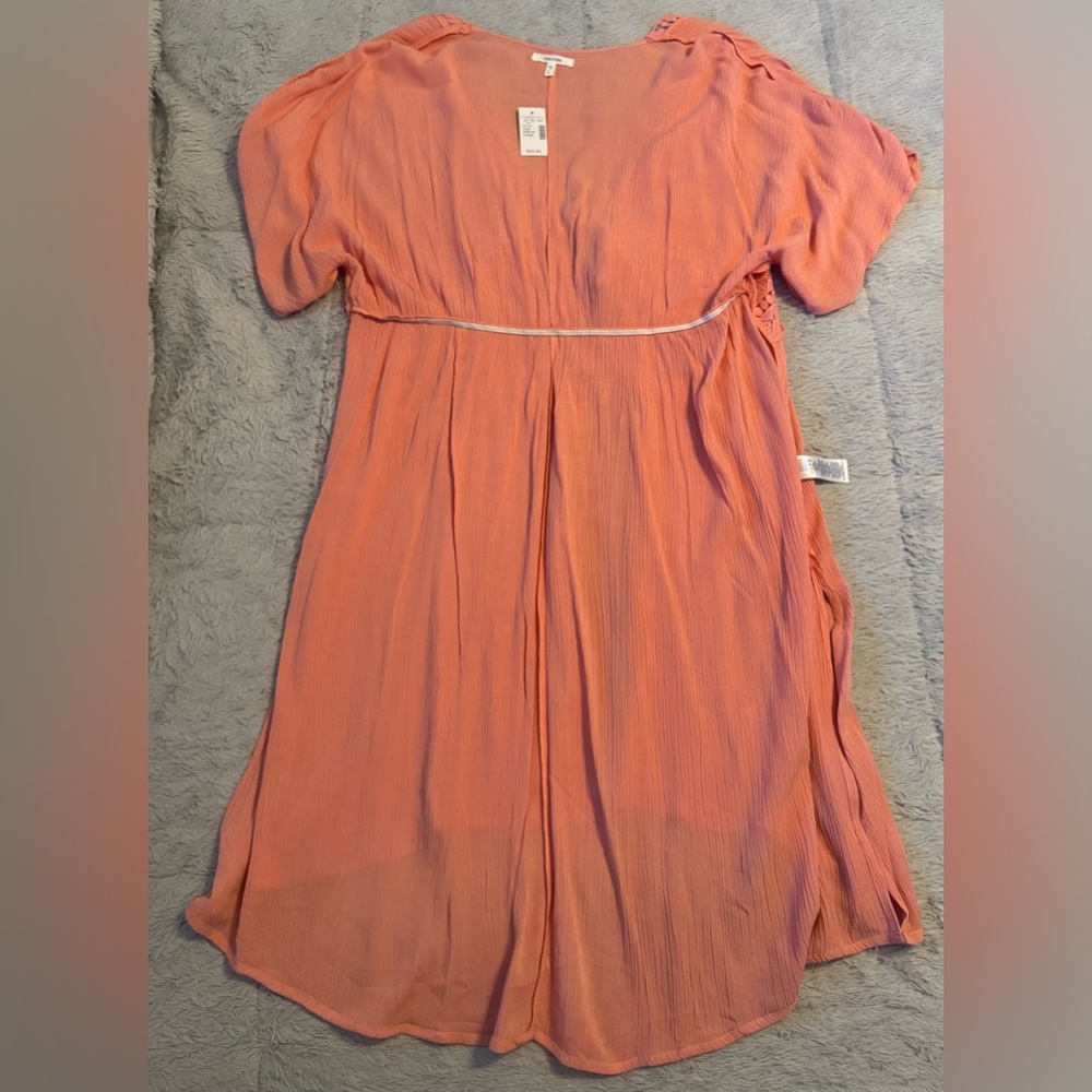 Maurices Peachy Coral Hue Embroidered Long Tunic Cover Up w/ Front Ties & Slits - Picture 7 of 12
